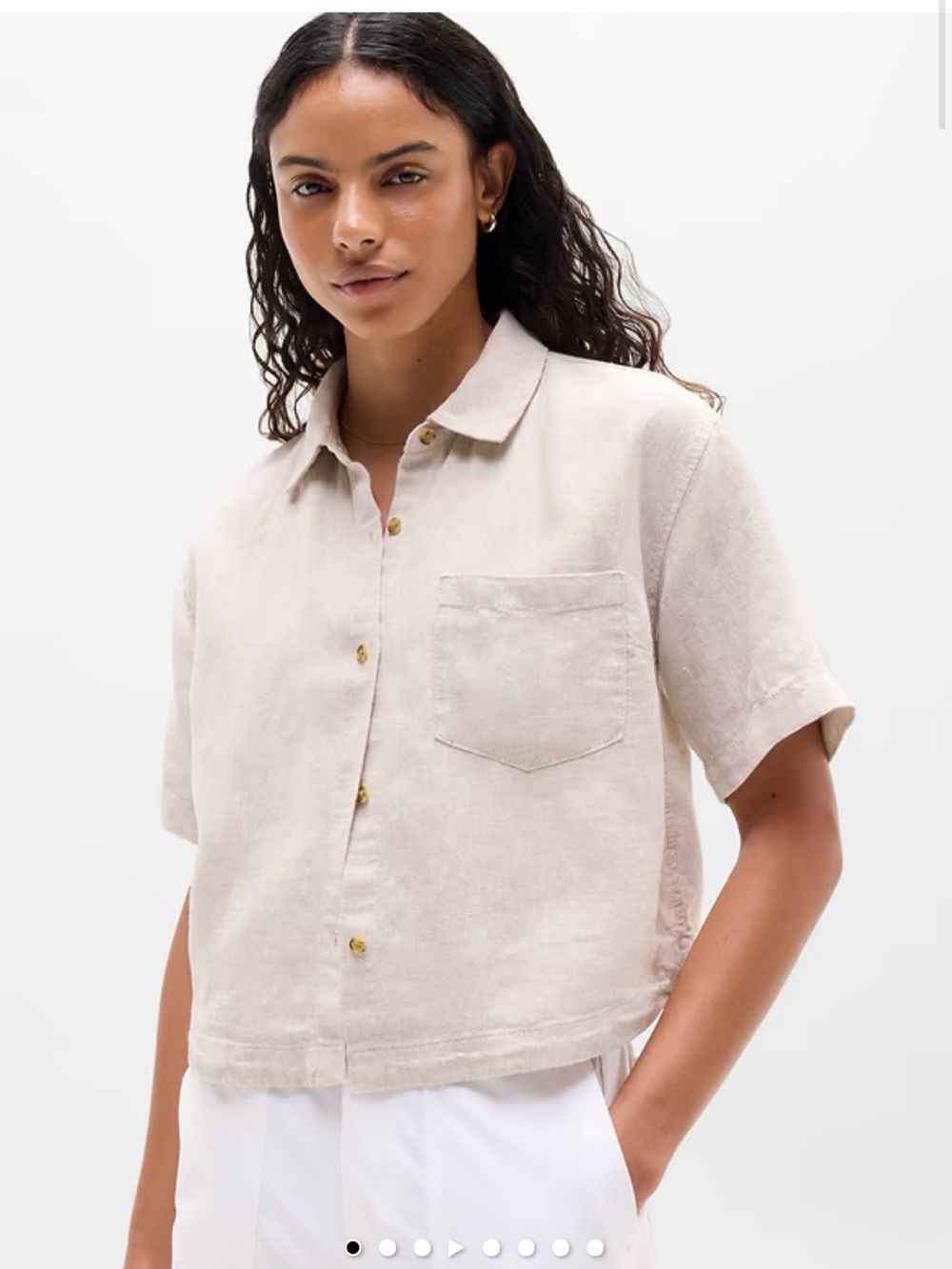 Athleta Retreat Short-Sleeve Button Front 100% linen Shirt - Women